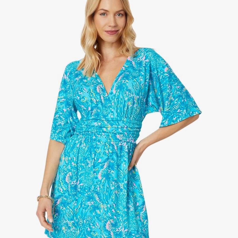 Lilly Pulitzer Parigi Skort Romper Surf Blue Coral Of The Story Size SM NEW